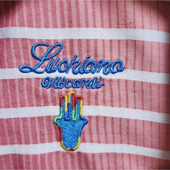 Luchiano Visconti Shirt Mens XL Blue Red Striped Cotton Modal Button Flip Cuff - Picture 5 of 16
